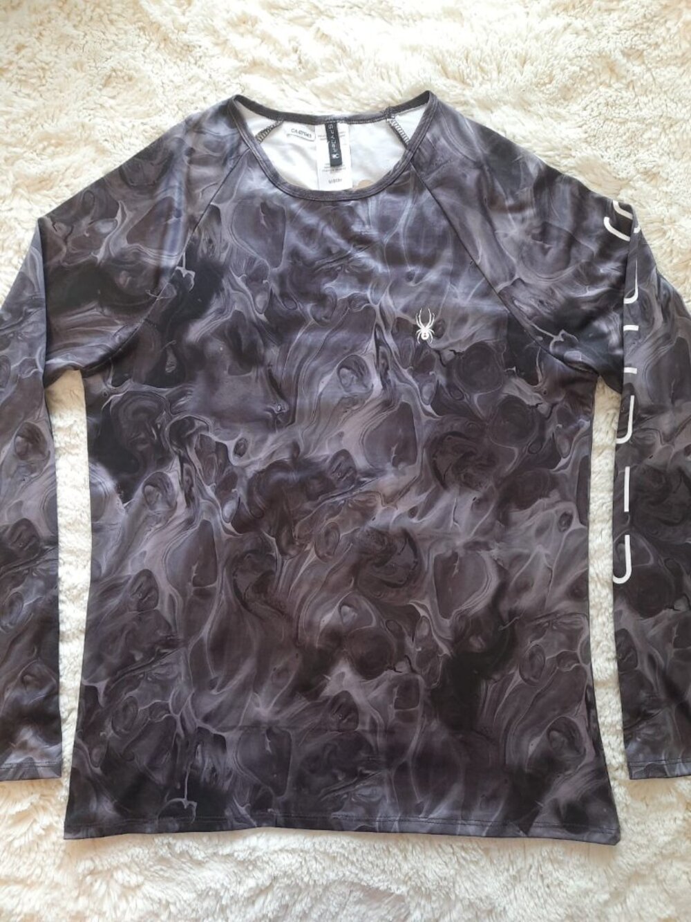 Spyder Men's Long Sleeve Performance Shirt Medium Grey Black Marble NWOT